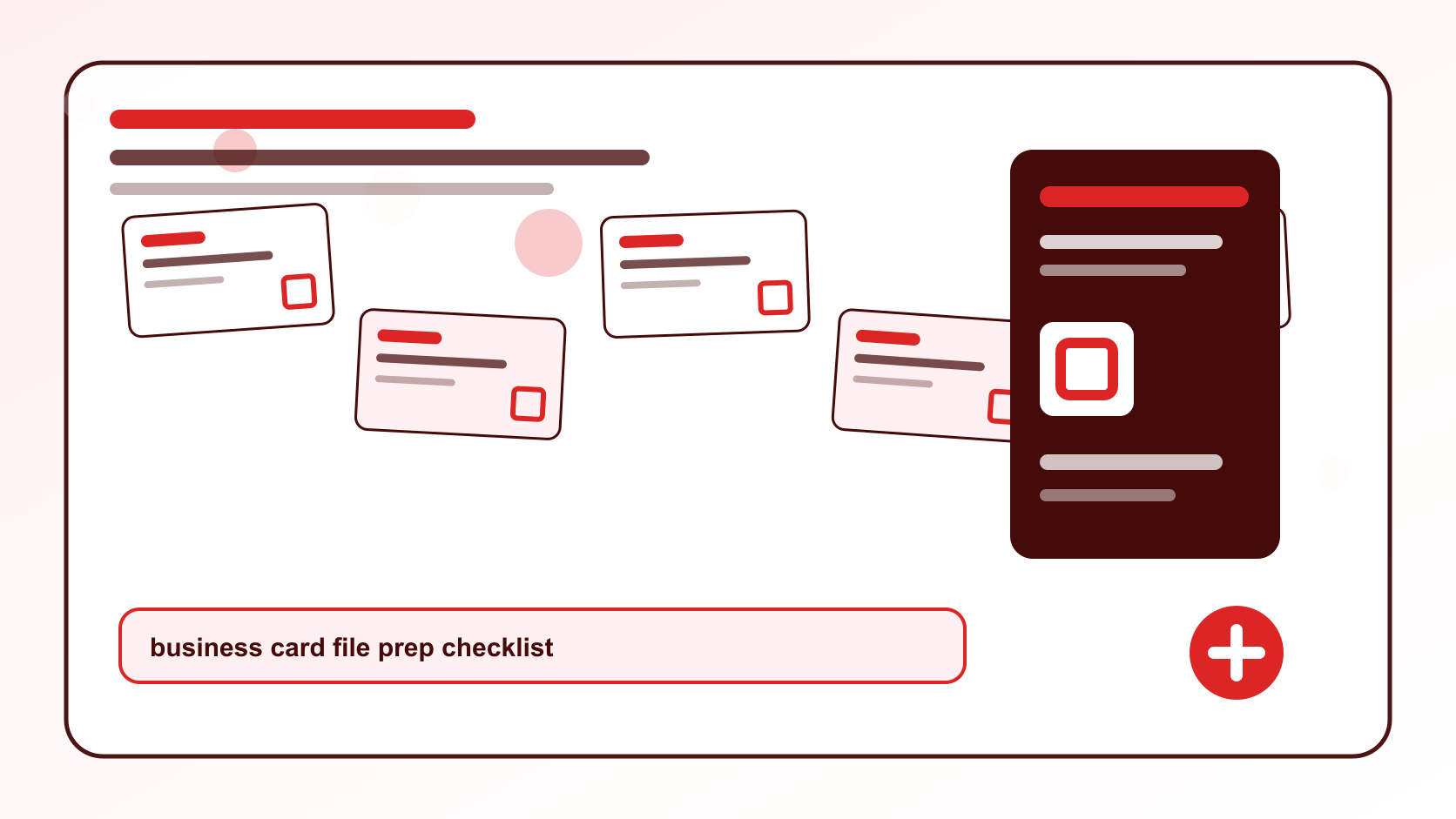 BizBee print guide visual for business card file prep checklist before printing showing business card file-prep board with bleed, safe area, QR quiet space and PDF checks.