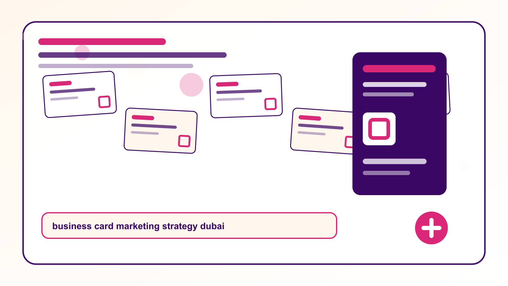 BizBee print guide visual for how to use business cards in your marketing strategy showing business cards used across event, packaging, referral and QR campaign touchpoints.