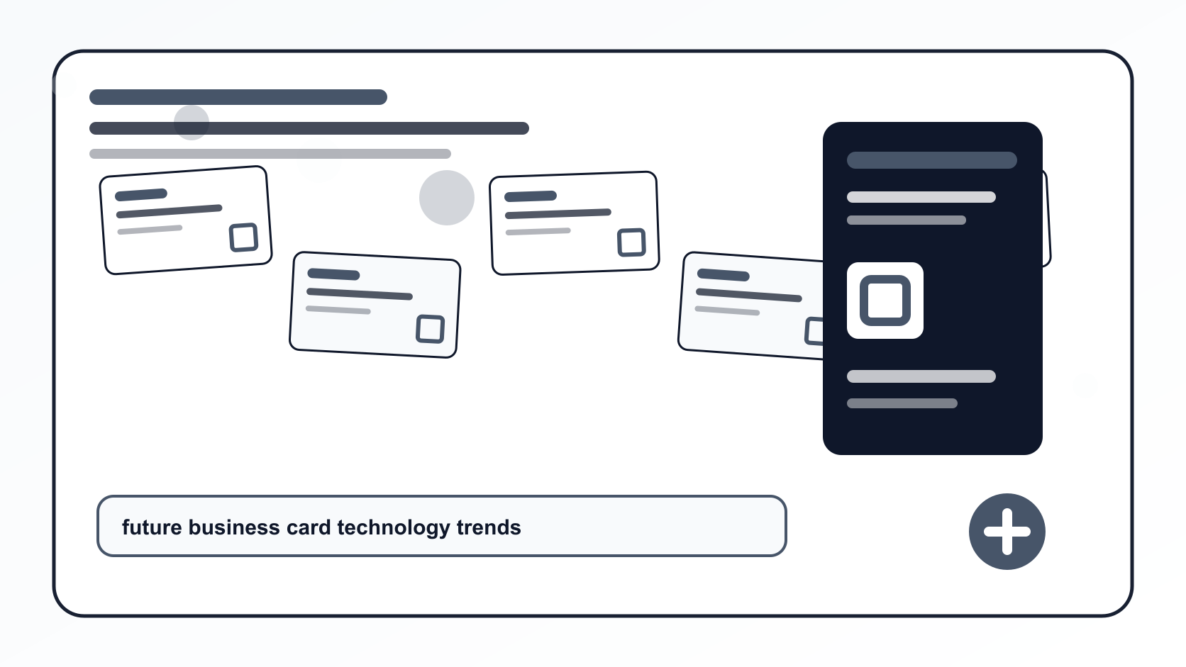 BizBee print guide visual for future business card technology trends to watch showing future-style business cards with NFC, QR, profile and sustainable material cues.