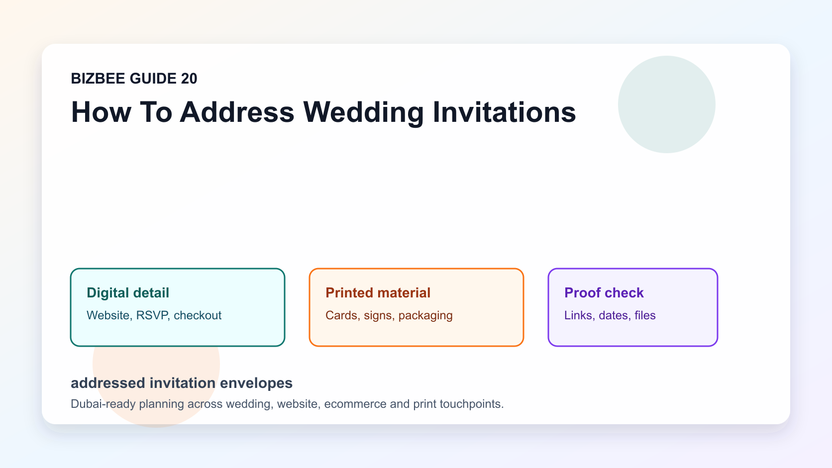 addressed invitation envelopes for Dubai wedding, website and ecommerce planning