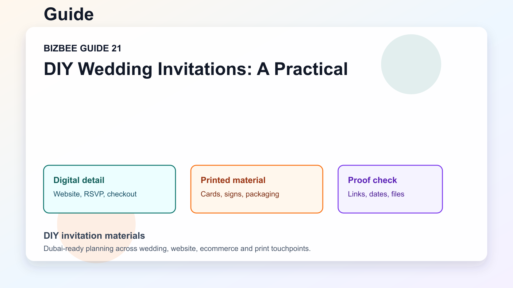 DIY invitation materials for Dubai wedding, website and ecommerce planning