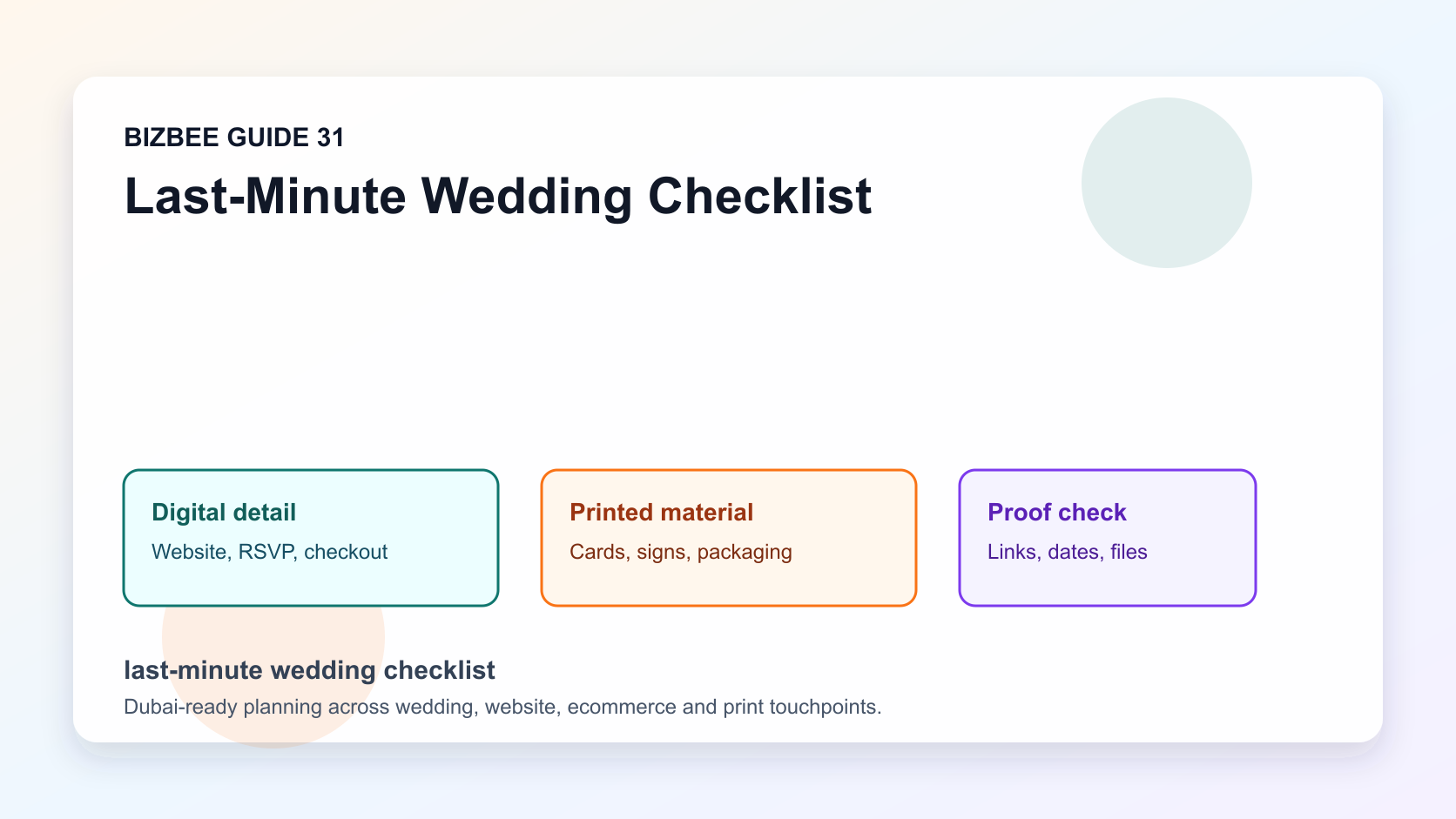 last-minute wedding checklist for Dubai wedding, website and ecommerce planning