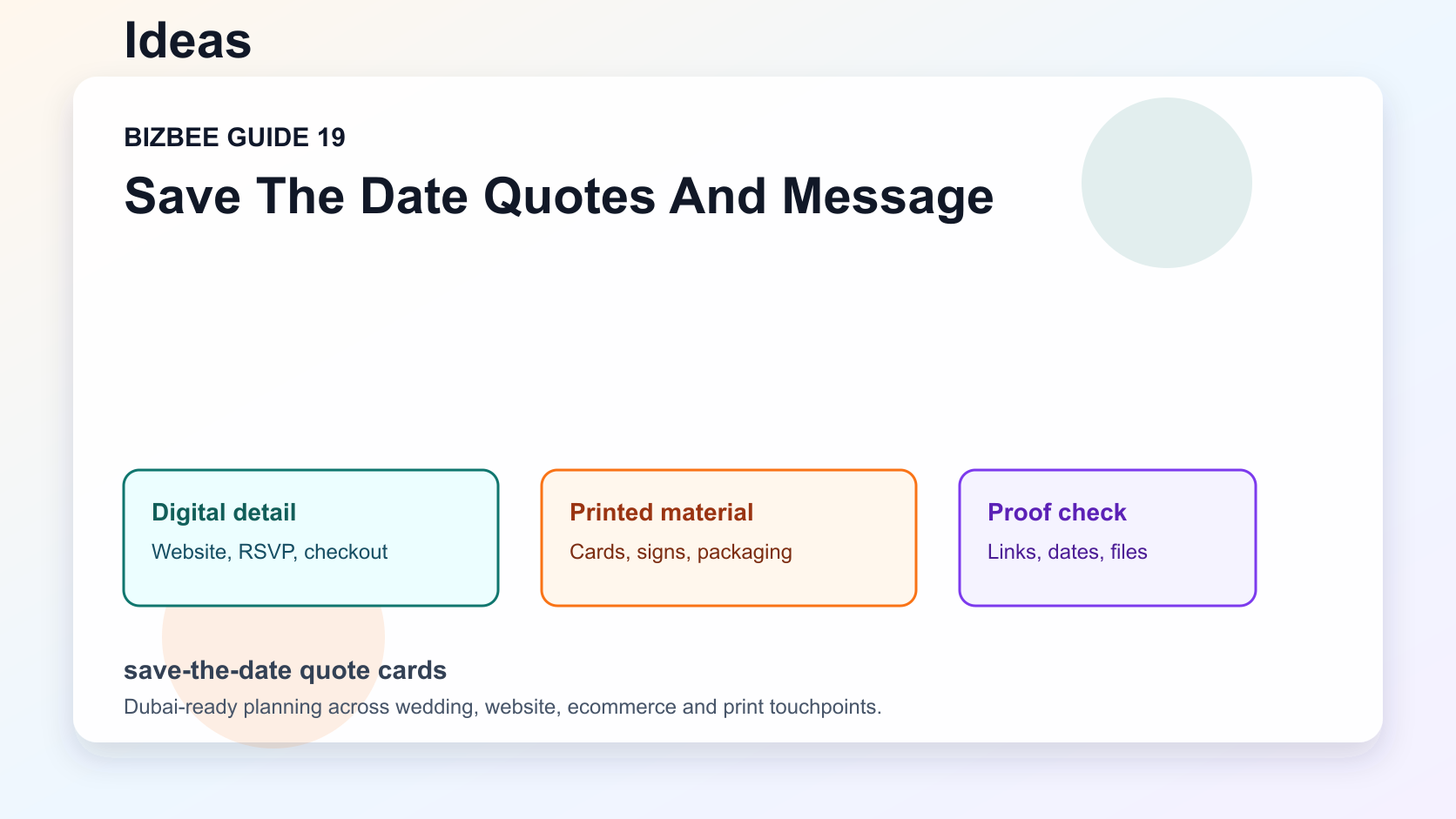save-the-date quote cards for Dubai wedding, website and ecommerce planning