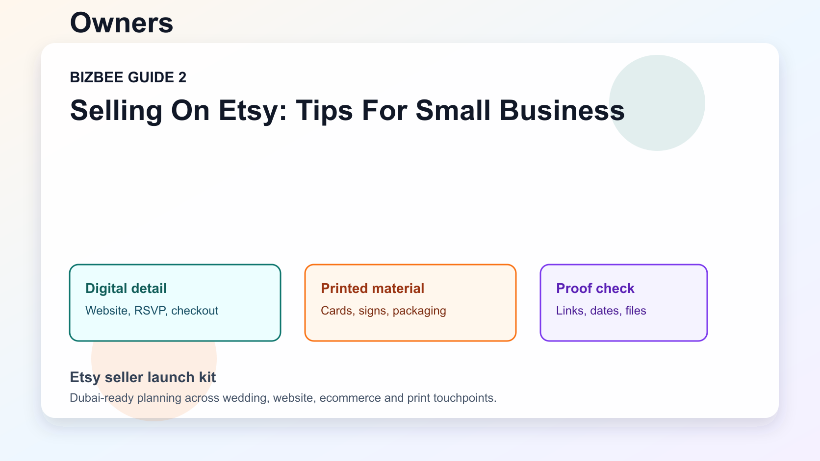Etsy seller launch kit for Dubai wedding, website and ecommerce planning