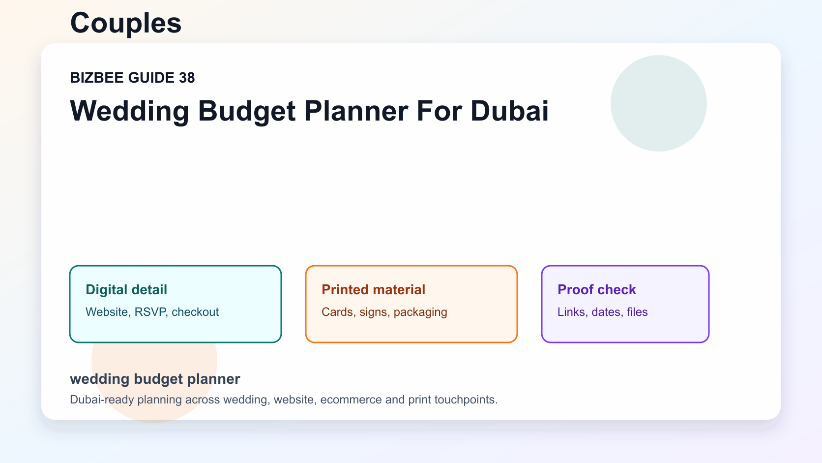 wedding budget planner for Dubai wedding, website and ecommerce planning