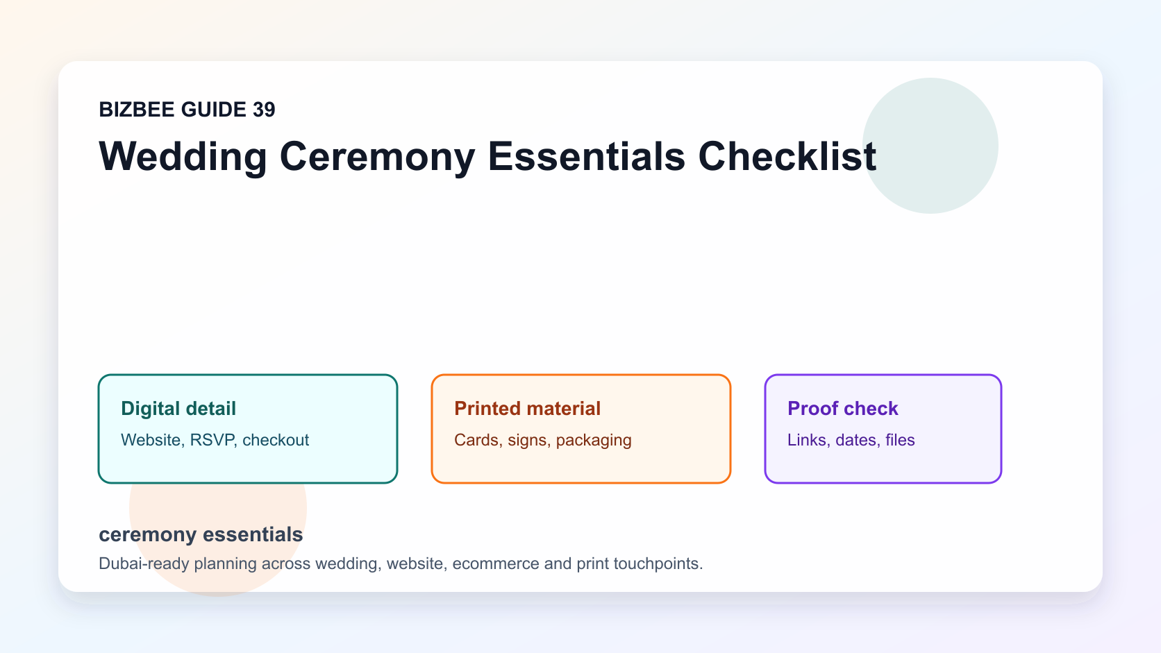 ceremony essentials for Dubai wedding, website and ecommerce planning