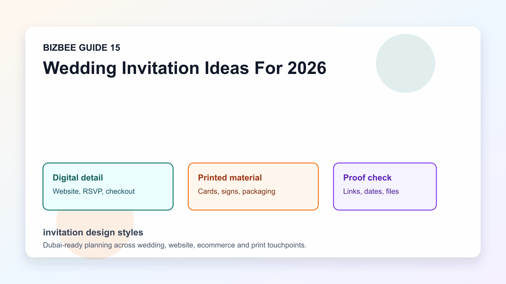 invitation design styles for Dubai wedding, website and ecommerce planning