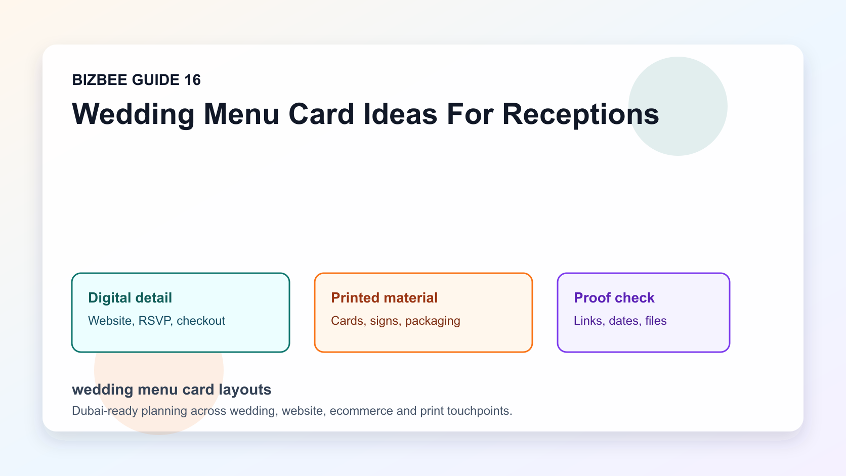 wedding menu card layouts for Dubai wedding, website and ecommerce planning