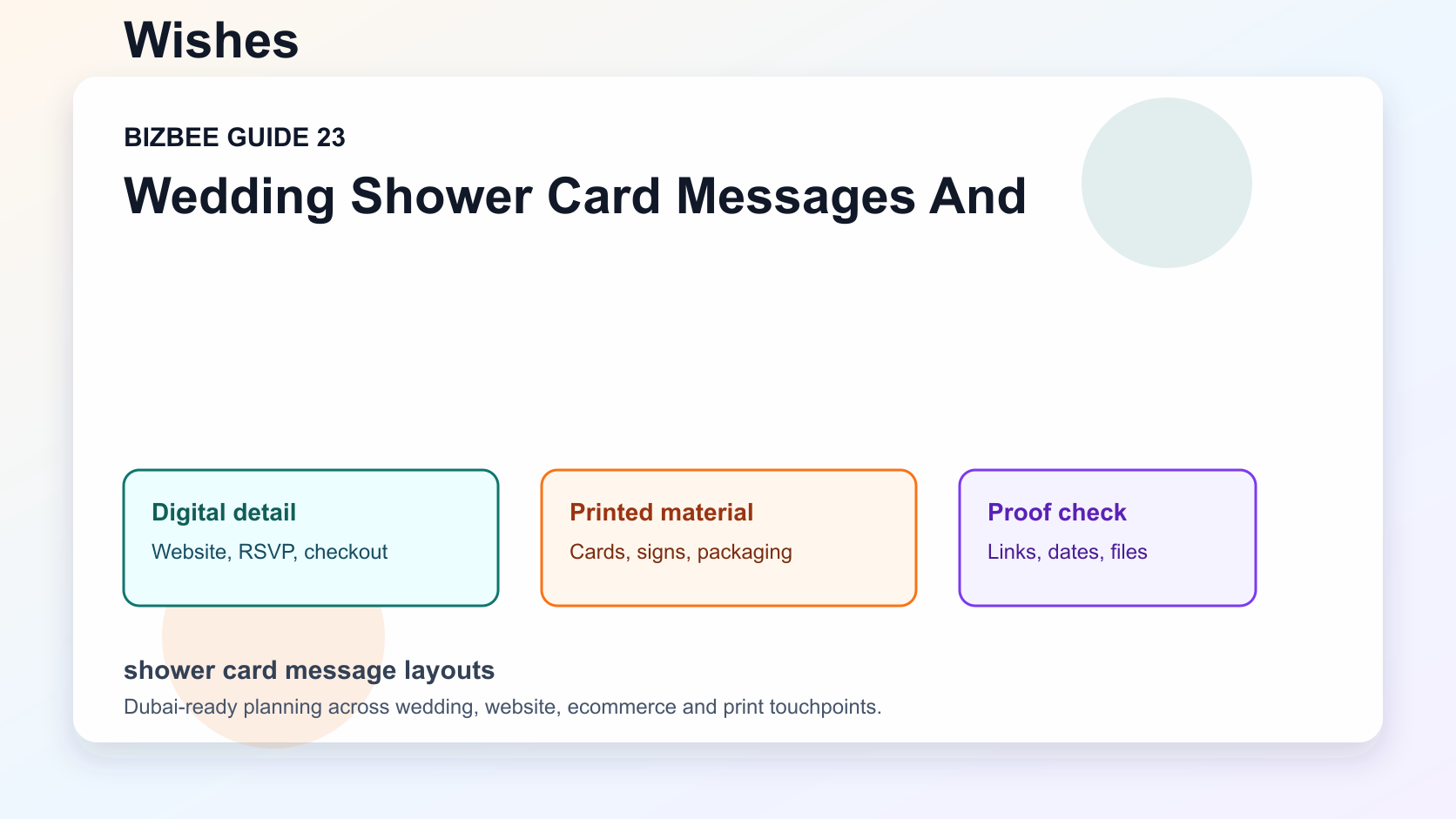 shower card message layouts for Dubai wedding, website and ecommerce planning