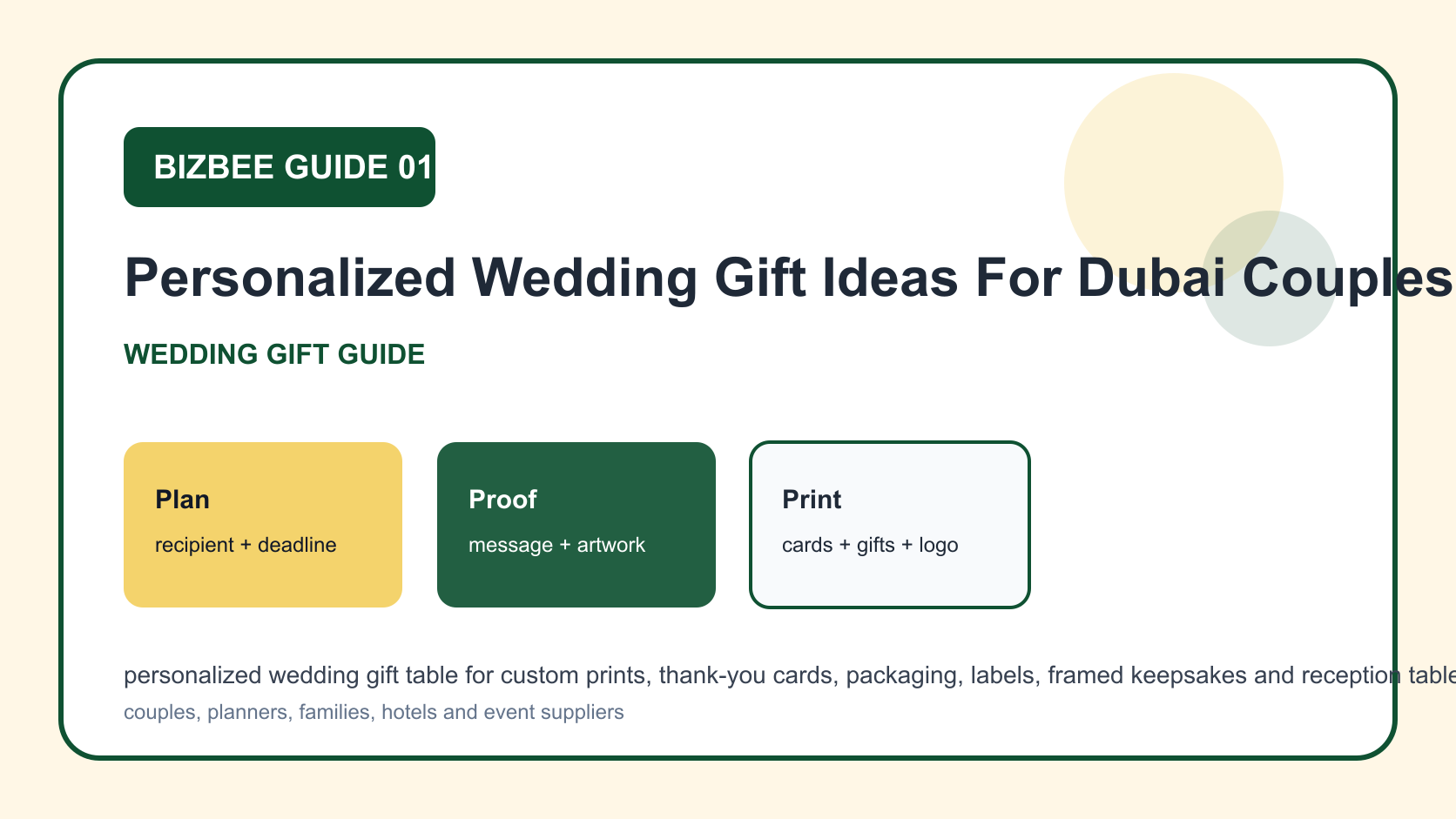 personalized wedding gift table for Dubai cards, gifts and logo materials