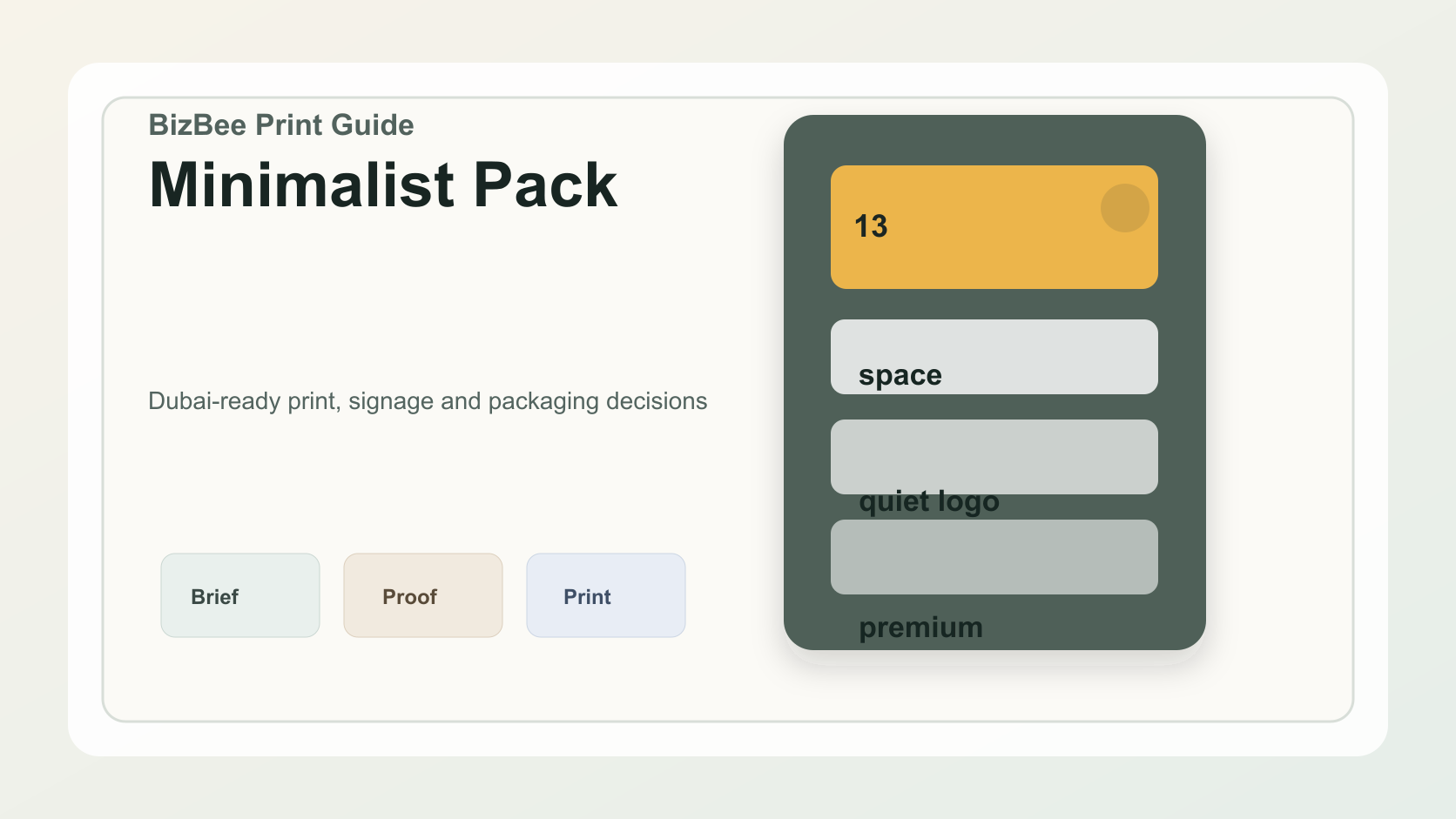 BizBee guide visual for minimalist packaging guide for small businesses showing minimalist packaging examples with clean labels, whitespace and premium materials.