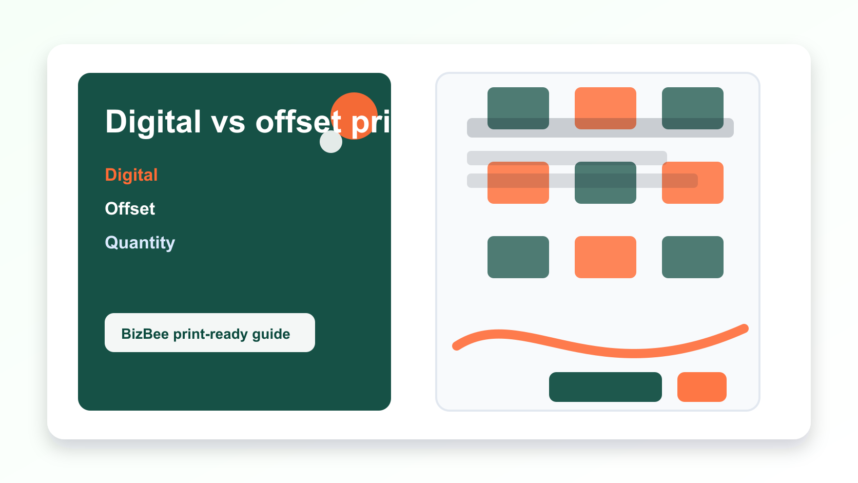 BizBee print guide visual for digital vs offset printing: which is better for your dubai print job? showing side-by-side digital and offset printing workflow comparison.