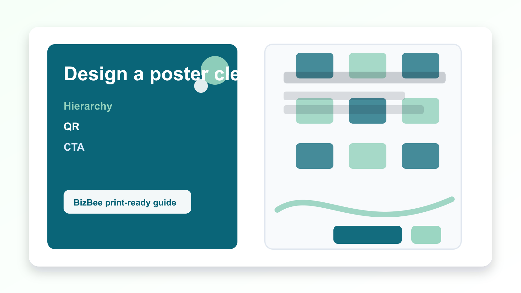 BizBee print guide visual for how to design a poster that prints clearly showing clear poster design workflow with headline, QR and CTA areas.