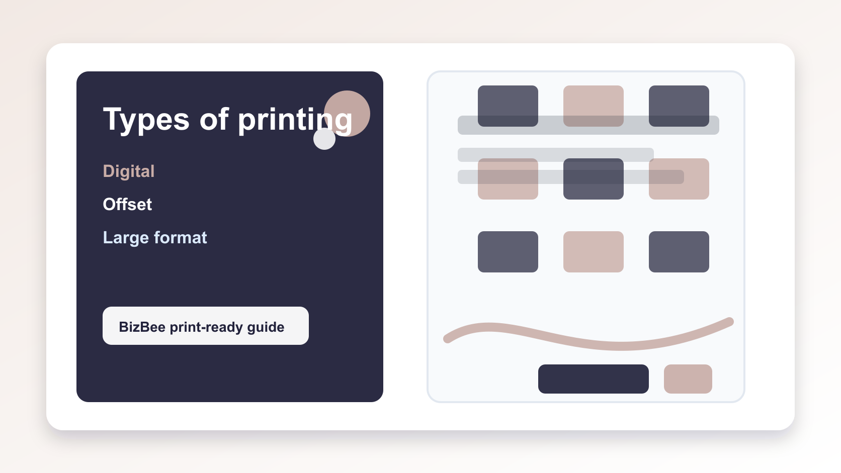 BizBee print guide visual for types of printing explained for dubai businesses showing different printing methods arranged as a production map.