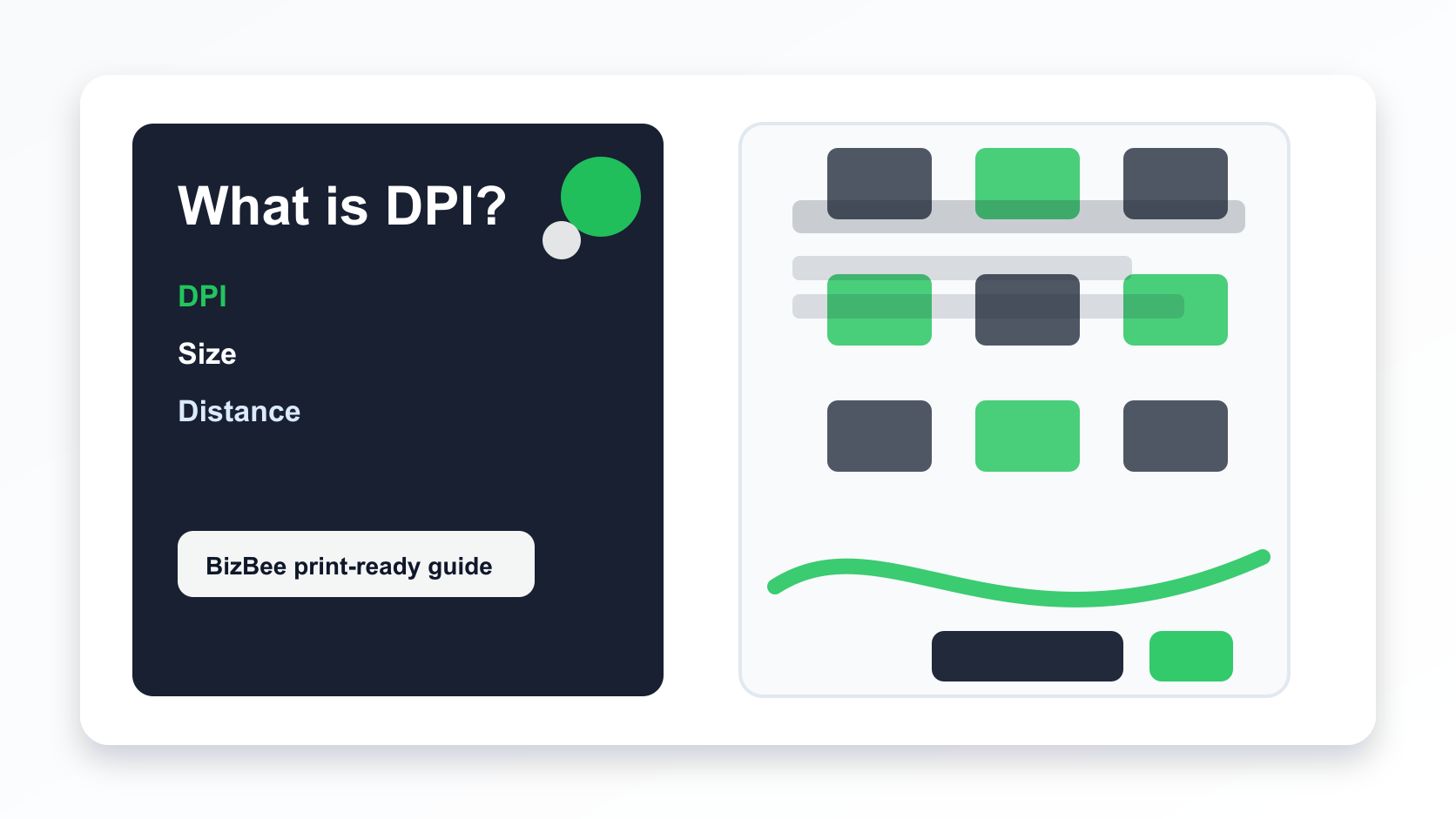 BizBee print guide visual for what is dpi and why does it matter for print quality? showing DPI quality comparison at close and distance viewing.