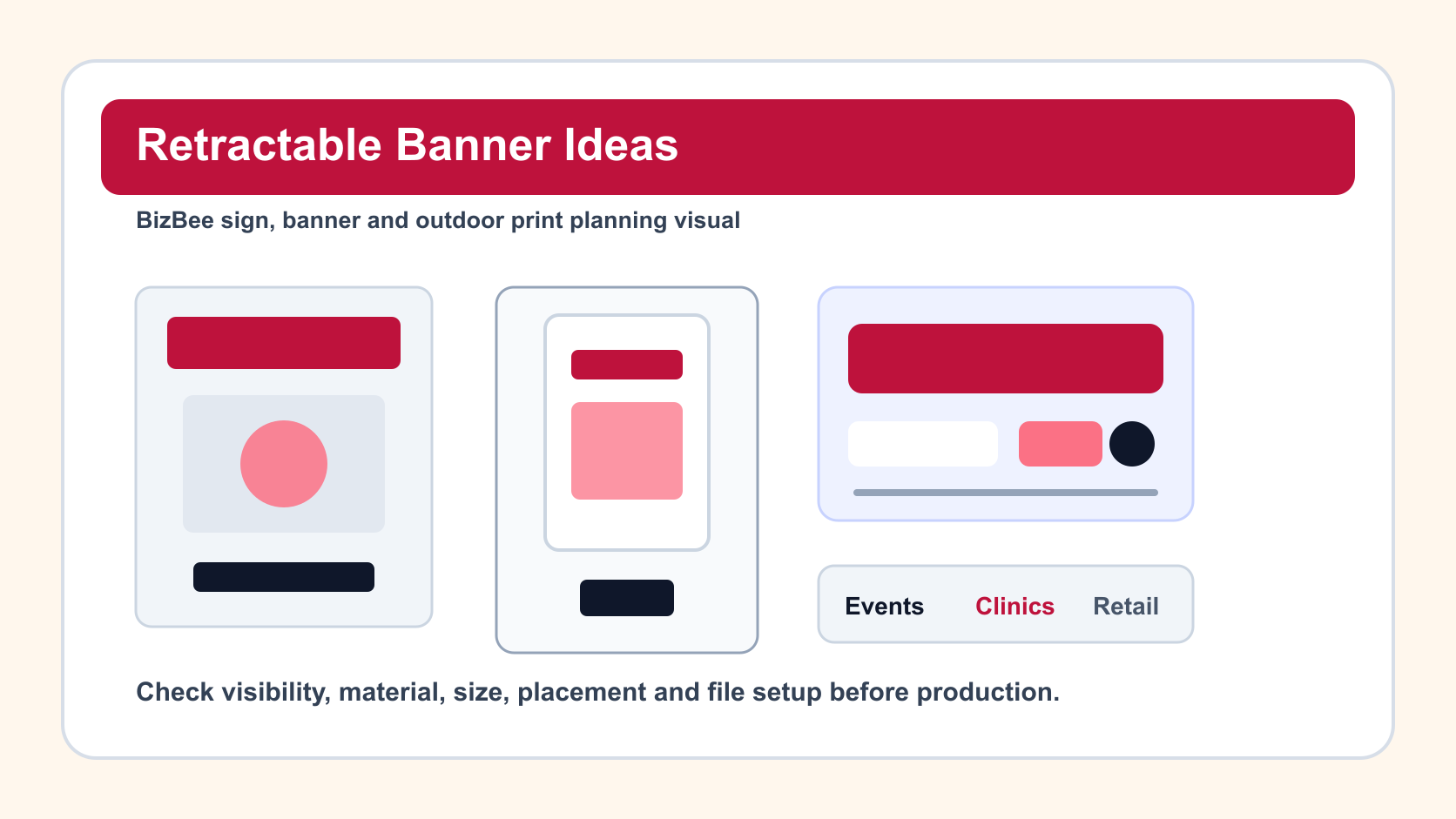 BizBee signage guide visual for retractable banner ideas for dubai business settings showing multiple retractable banner ideas for Dubai business settings.